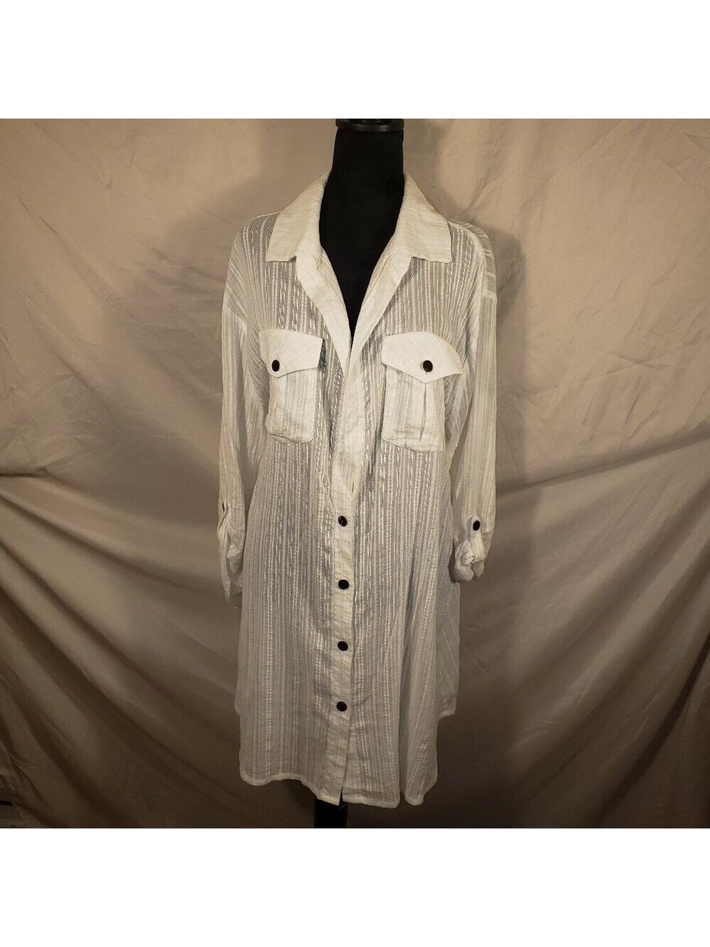 DOTTI White Striped Sheer Button-Down Shirt - 1X